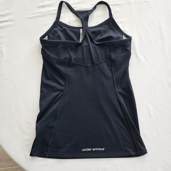 Under Armour HeatGear Black Racerback Tank Top S Built In Bra Workout Gym - Picture 6 of 8